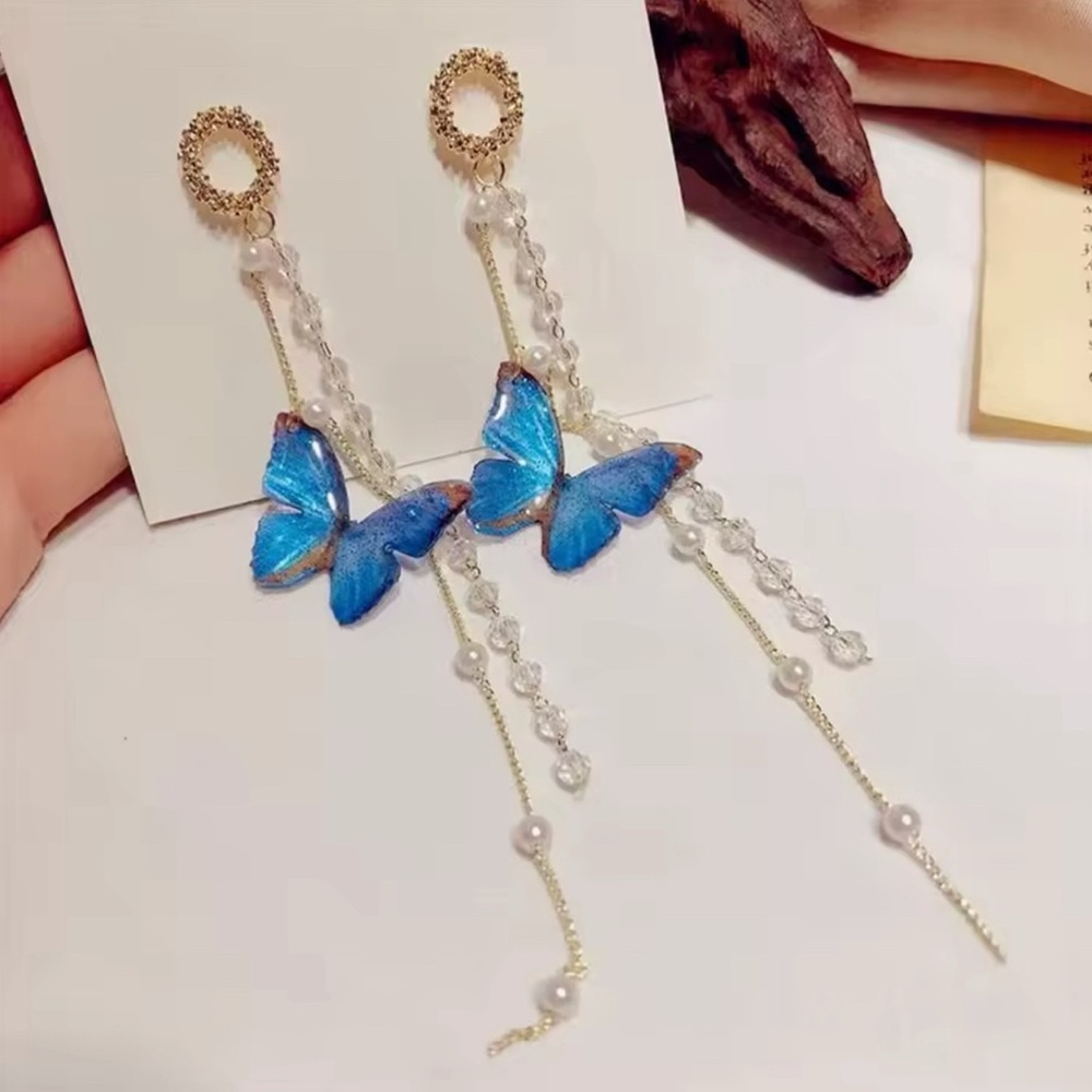 Source Unknown Blue and Gold Butterfly Earrings